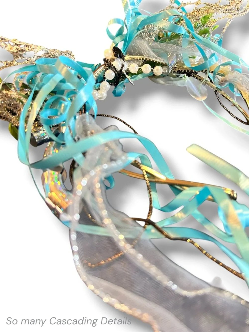 OOAK Handmade Pearl Festival Headpiece Iridescent Ribbon Lux Headband Boho Crown